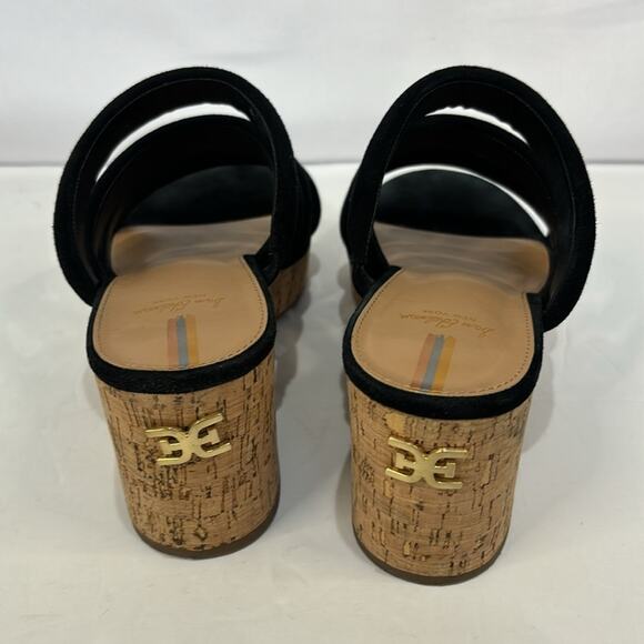 Sam Edelman Yuki Black Suede Cork Platform Wedge Sandals Puffy Straps Size 10 - Picture 3 of 8